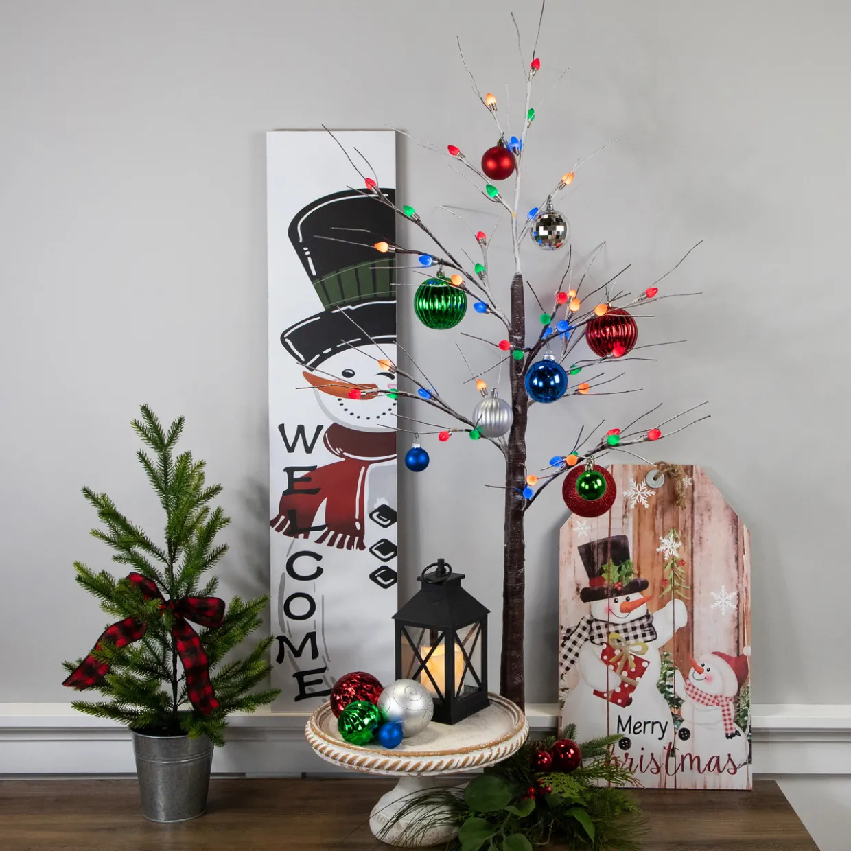 LED Lighted Frosted Christmas Twig Tree - 4' - Brown - Multi-Color lights