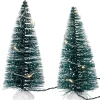LED Lighted Frosted Mini Bottle Brush Pine Christmas Village Trees - 6" - Set of 2