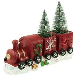 LED Lighted Frosted Trees in Train Christmas Decoration - 12" - Red and Gold