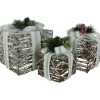 LED Lighted Gift Boxes with Pine and Berries Christmas Decorations - 9.75" - Set of 3
