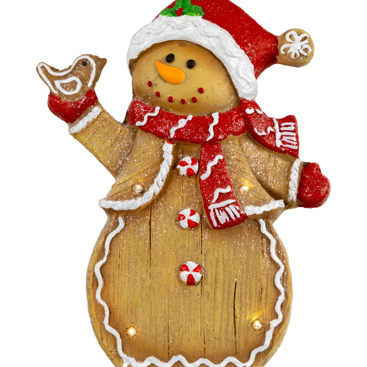 LED Lighted Gingerbread Snowman with Bird Christmas Figure - 15"