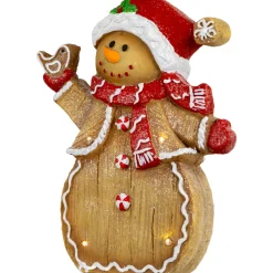 LED Lighted Gingerbread Snowman with Bird Christmas Figure - 15