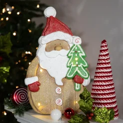 LED Lighted Gingerbread Santa Claus Glittered Christmas Figure - 15.5"