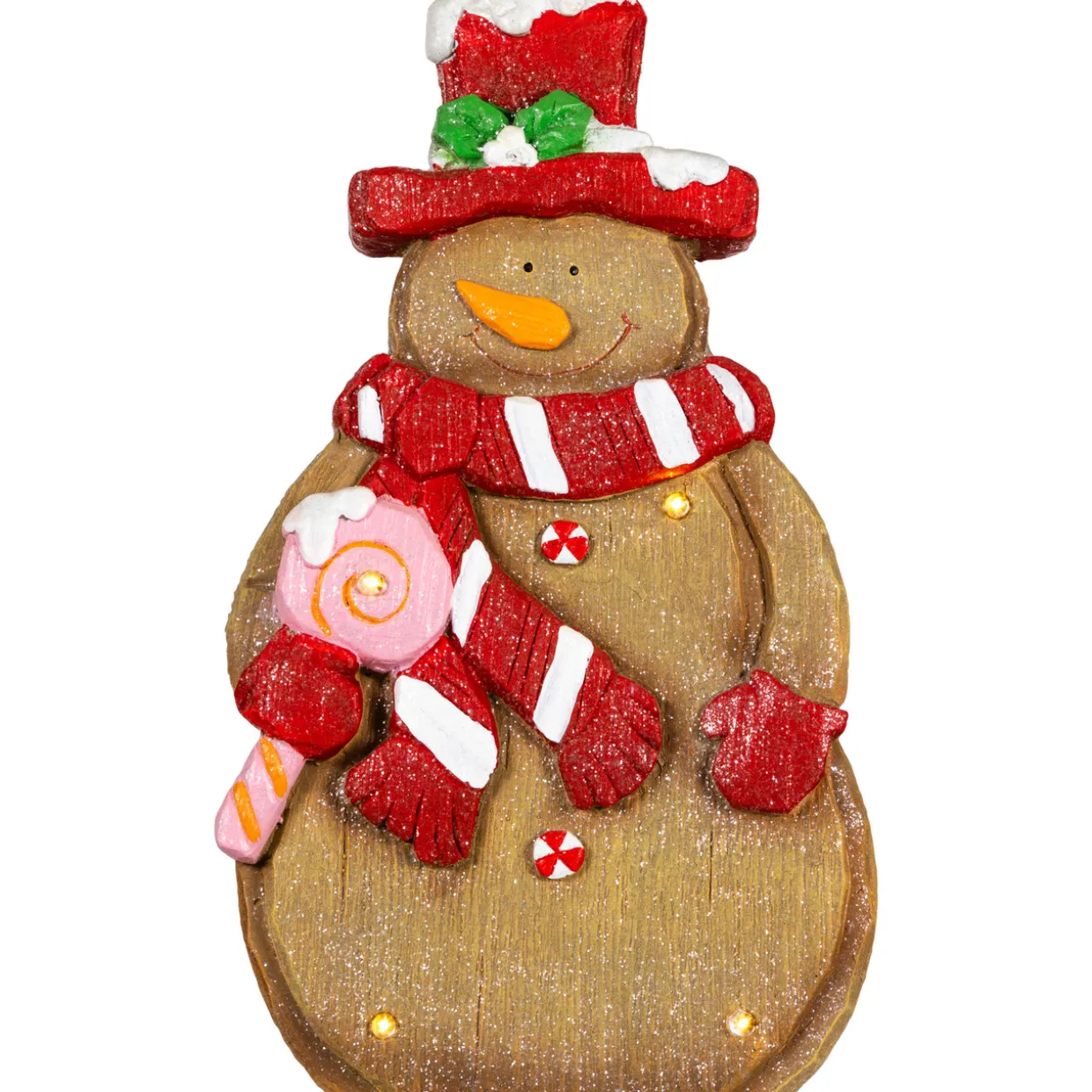 LED Lighted Gingerbread Snowman with Lollipop Christmas Figure - 15.5"