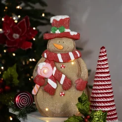 LED Lighted Gingerbread Snowman with Lollipop Christmas Figure - 15.5"