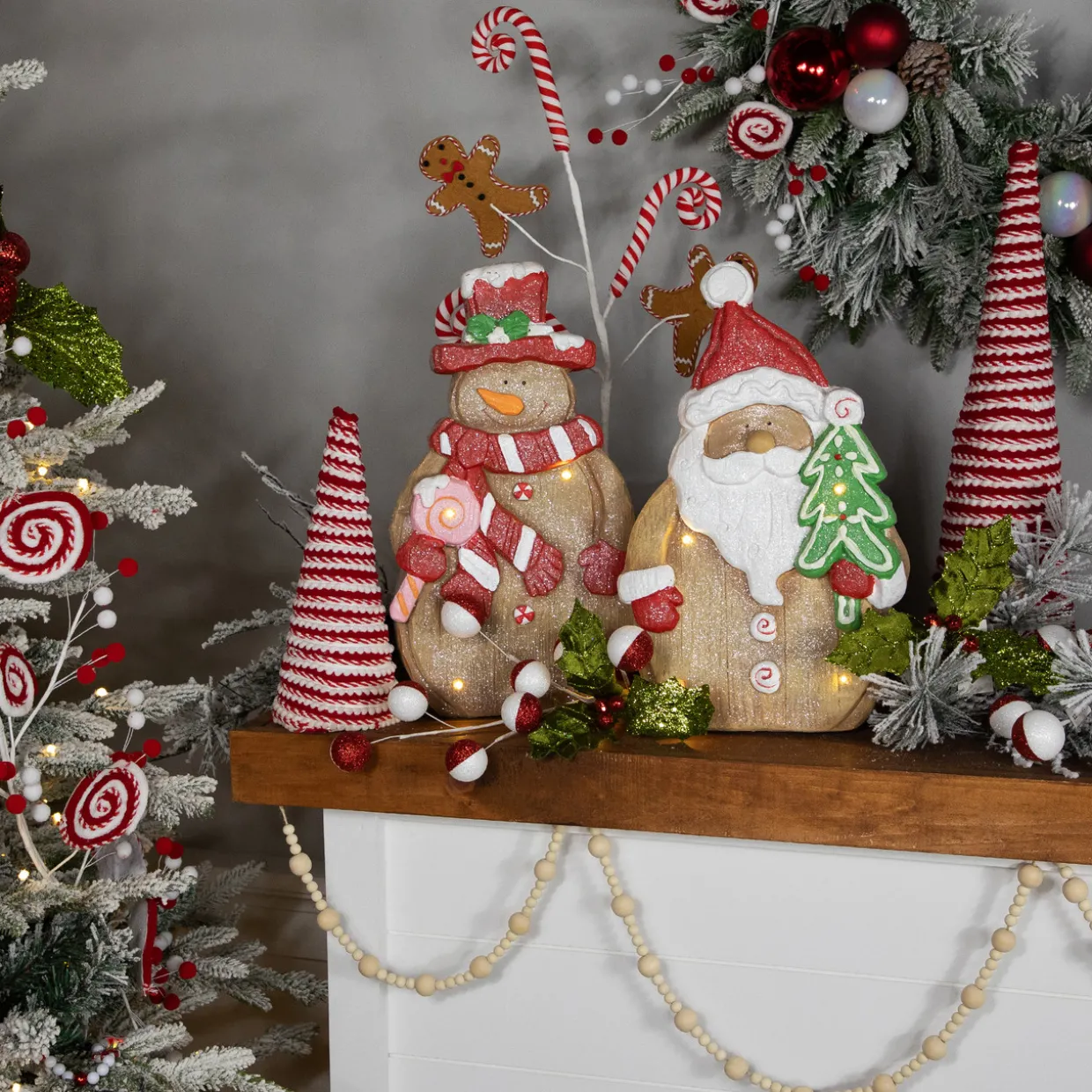 LED Lighted Gingerbread Snowman with Lollipop Christmas Figure - 15.5"