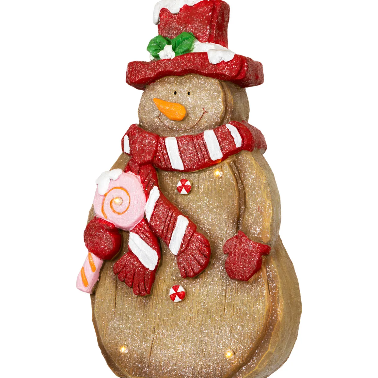 LED Lighted Gingerbread Snowman with Lollipop Christmas Figure - 15.5"