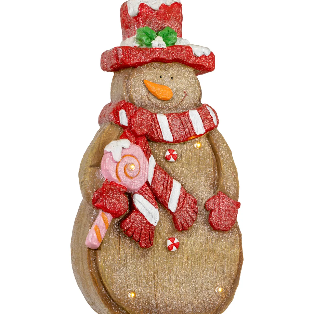 LED Lighted Gingerbread Snowman with Lollipop Christmas Figure - 15.5"