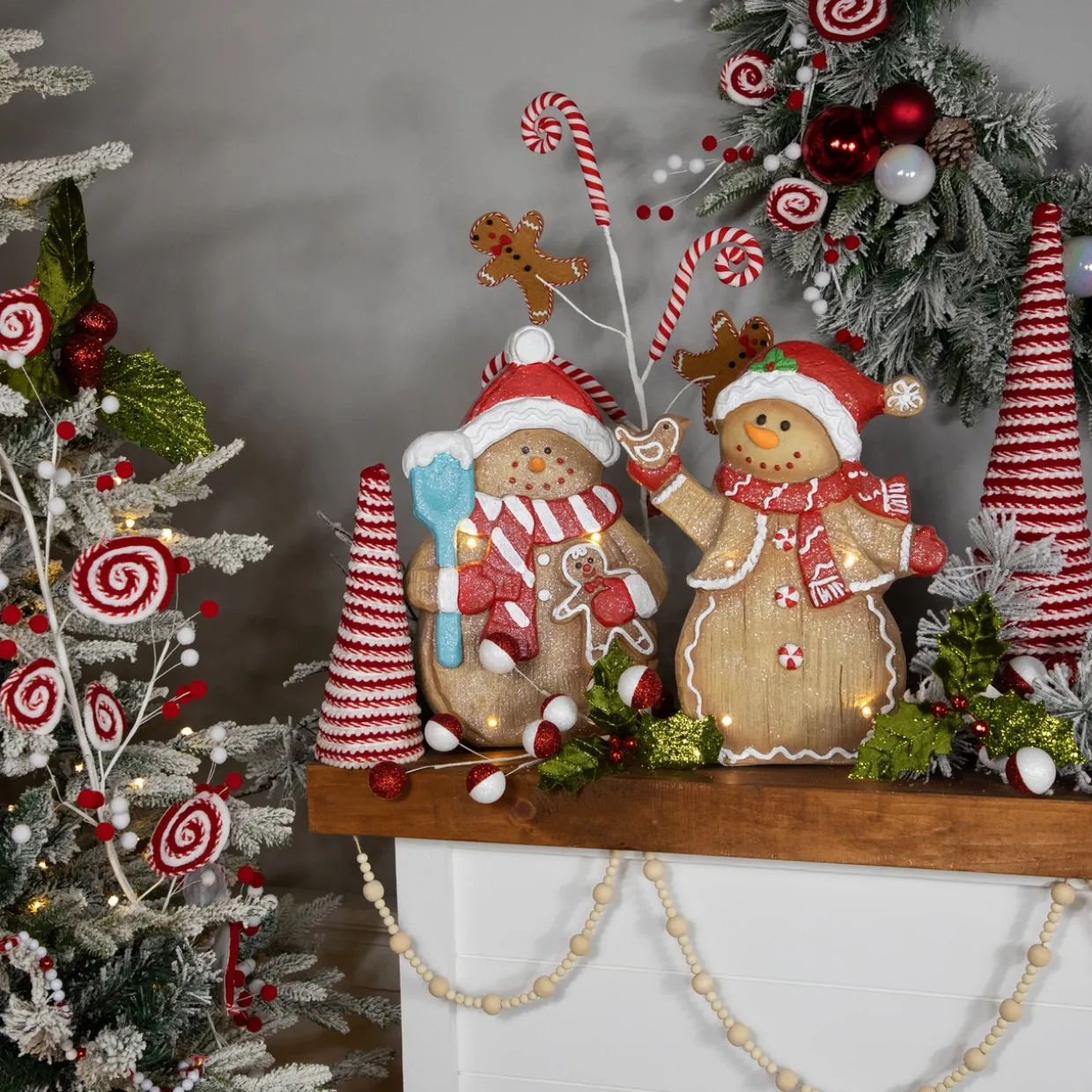 LED Lighted Gingerbread Snowman with Cookie Christmas Figure - 15.75"