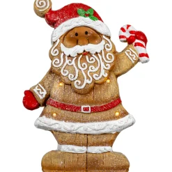 LED Lighted Gingerbread Santa with Candy Cane Christmas Figure - 15"