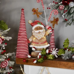 LED Lighted Gingerbread Santa with Candy Cane Christmas Figure - 15
