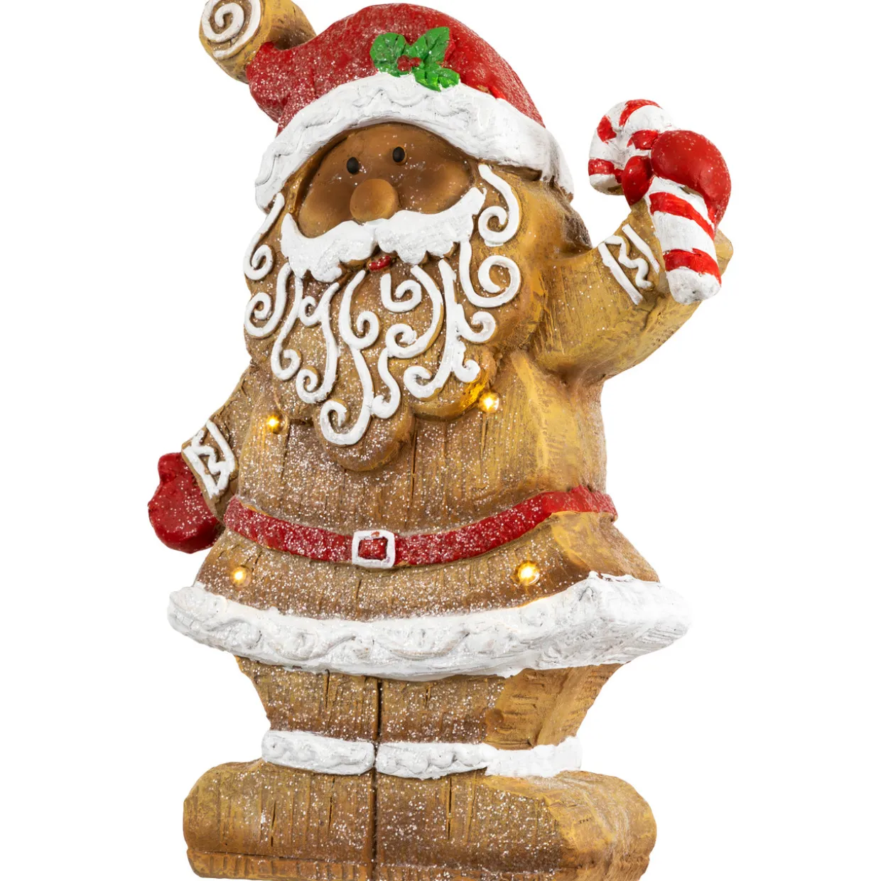 LED Lighted Gingerbread Santa with Candy Cane Christmas Figure - 15"