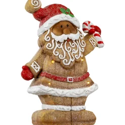 LED Lighted Gingerbread Santa with Candy Cane Christmas Figure - 15