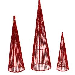 LED Lighted Glitter Cone Tree Outdoor Christmas Decorations - 23.5" - Set of 3