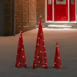LED Lighted Glitter Cone Tree Outdoor Christmas Decorations - 23.5" - Set of 3