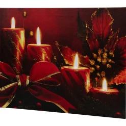 LED Lighted Glitter Striped Candles with Poinsettia Christmas Wall Art - 12" x 15.75"