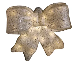 LED Lighted Glittered Bow Christmas Decoration - 16" - Warm White Lights