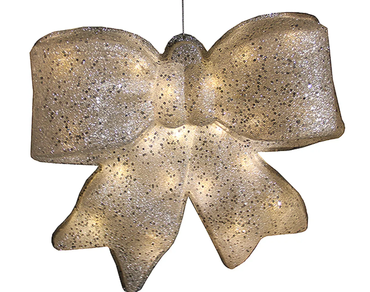 LED Lighted Glittered Bow Christmas Decoration - 16" - Warm White Lights