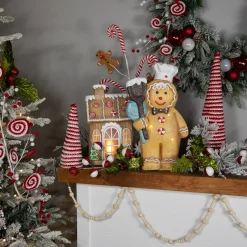 LED Lighted Glittered Gingerbread Snowman Chef Christmas Figure - 17.5