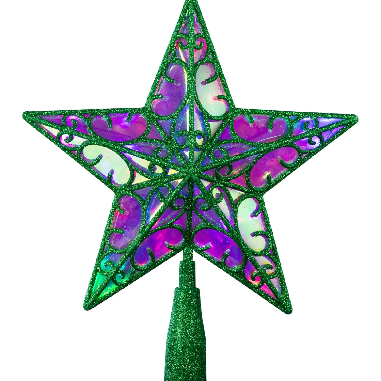 LED Lighted Glittered Star Christmas Tree Topper - 11" - Green - Multicolor Lights