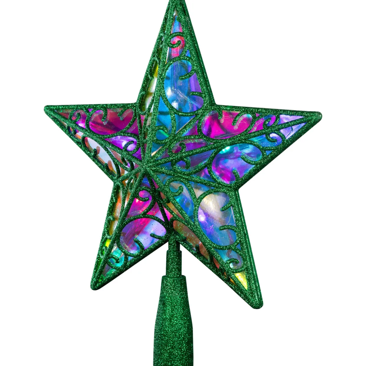 LED Lighted Glittered Star Christmas Tree Topper - 11" - Green - Multicolor Lights