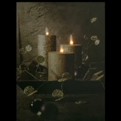 LED Lighted Glittery Gold Flickering Candles Christmas Canvas Wall Art 15.75