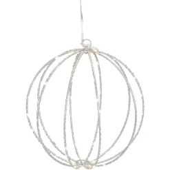 LED Lighted Hanging Ball Christmas Decoration - 8" - Silver - Warm White Lights