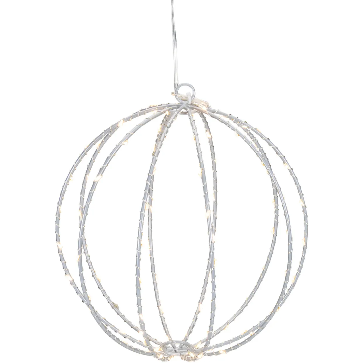 LED Lighted Hanging Ball Christmas Decoration - 8" - Silver - Warm White Lights
