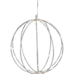 LED Lighted Hanging Ball Christmas Decoration - 8" - Silver - Warm White Lights