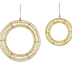 LED Lighted Hanging Christmas Wreath Decorations - 18" - Set of 2 - Gold Lights