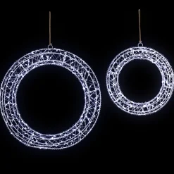 LED Lighted Hanging Christmas Wreath Decorations - 18" - Set of 2 - Cool White Lights