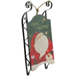 LED Lighted Hanging Wooden and Metal Santa Claus Decorative Christmas Sleigh - 19.5"