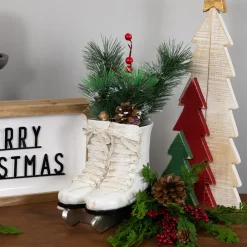 LED Lighted Ice Skates with Floral Arrangement Christmas Decoration - 12"