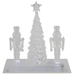 LED Lighted Icy Crystal Nutcracker and Christmas Tree Decoration - 9" - White Lights