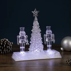 LED Lighted Icy Crystal Nutcracker and Christmas Tree Decoration - 9" - White Lights