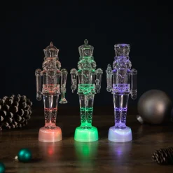 LED Lighted Icy Crystal Nutcracker Christmas Figures - 7.5" - Multicolor Lights -Set of 3