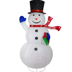 LED Lighted Iridescent Twinkling Snowman Outdoor Christmas Decoration - 71"