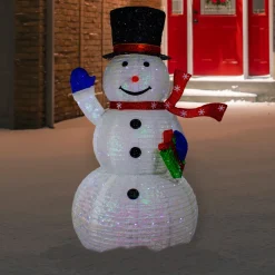 LED Lighted Iridescent Twinkling Snowman Outdoor Christmas Decoration - 71"