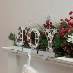 LED Lighted "JOY" Christmas Stocking Holder - 6.5" - Silver Finish - Set of 3