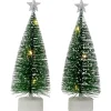 LED Lighted Mini Bottle Brush Pine Christmas Village Trees - Warm White - Set of 2