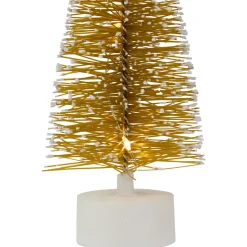 LED Lighted Mini Bottle Brush Pine Christmas Village Trees - Gold Finish - Set of 2