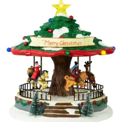 LED Lighted Musical and Animated Christmas Carousel Village Display - 10.5"