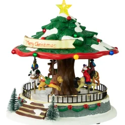 LED Lighted Musical and Animated Christmas Carousel Village Display - 10.5