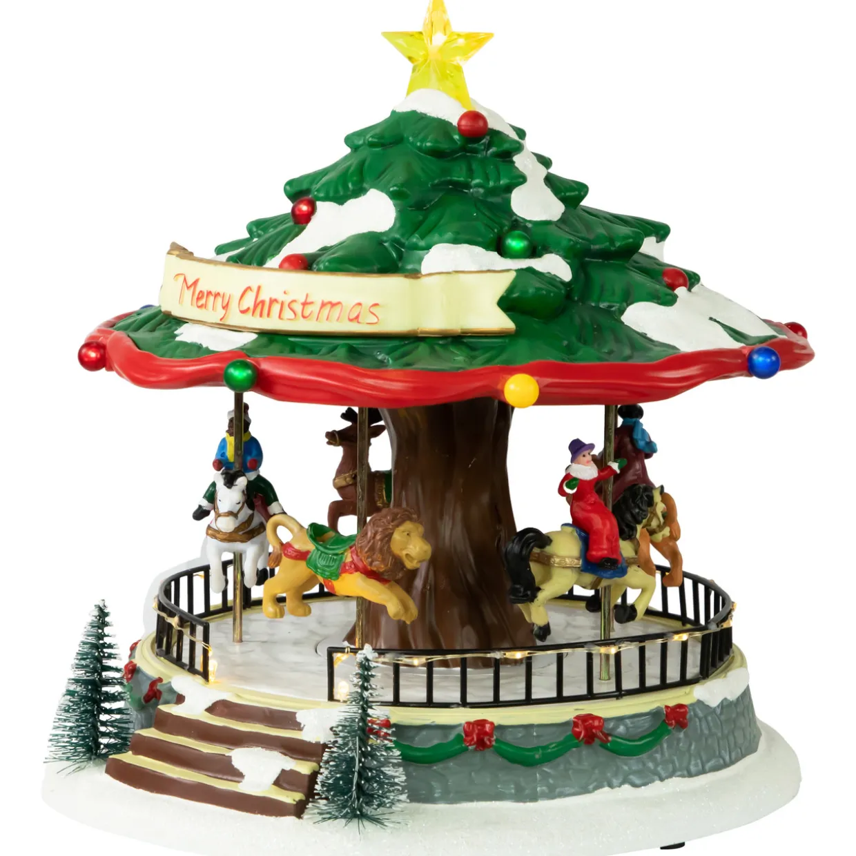 LED Lighted Musical and Animated Christmas Carousel Village Display - 10.5"