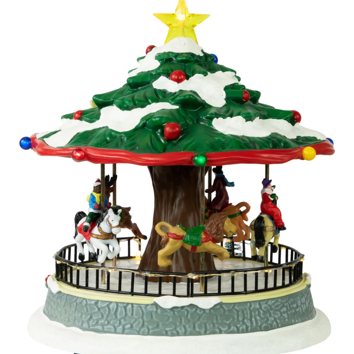 LED Lighted Musical and Animated Christmas Carousel Village Display - 10.5"