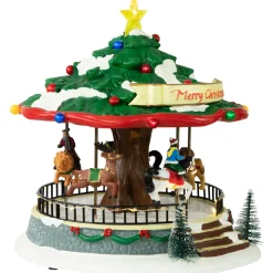 LED Lighted Musical and Animated Christmas Carousel Village Display - 10.5