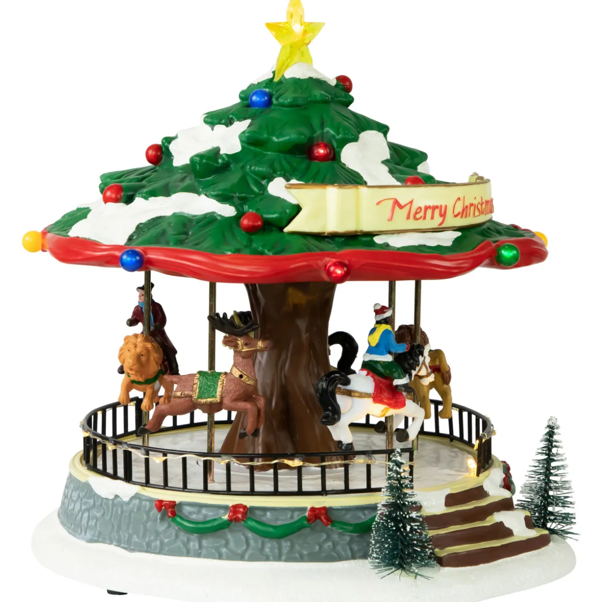 LED Lighted Musical and Animated Christmas Carousel Village Display - 10.5"