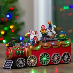 LED Lighted Musical Train with Santa Christmas Village Decoration - 10.25"