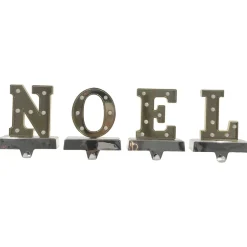 LED Lighted "NOEL" Christmas Stocking Holder - 6.5" - Gold and Silver - Set of 4