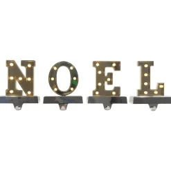 LED Lighted "NOEL" Christmas Stocking Holder - 6.5" - Gold and Silver - Set of 4